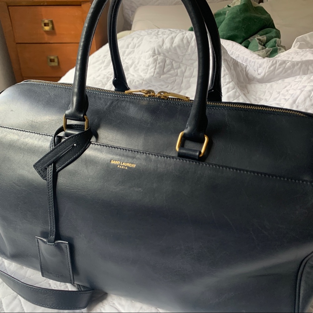 ✨YSL Saint Laurent leather Duffle 12 hand and crossbody bag Marine Blue speedy